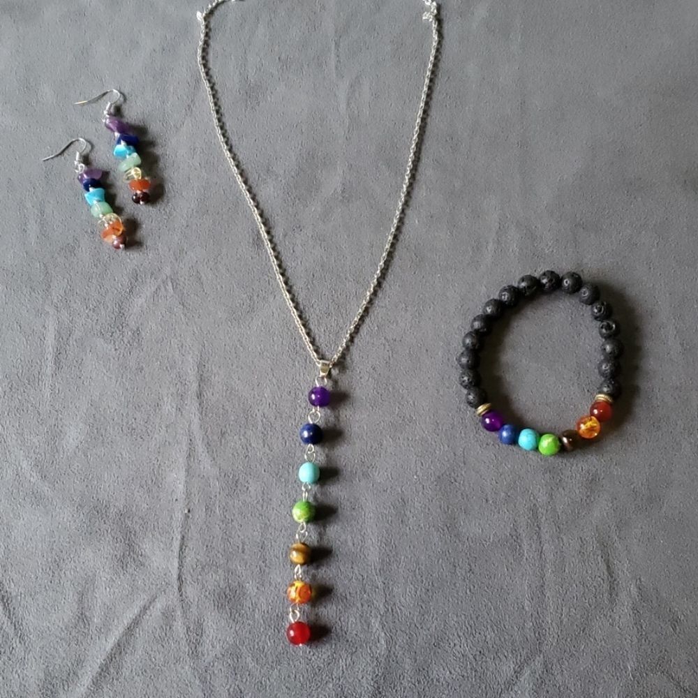 Chakra jewelry set with lava stone